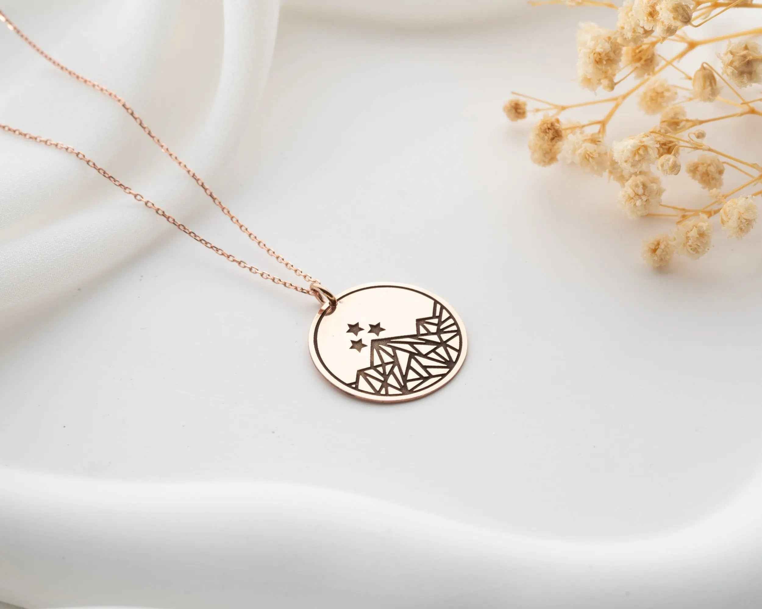 Sterling Silver Mountain Coin Necklace: Night Court Pendant Charmora Jewelry