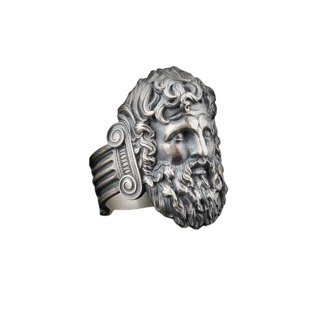 Poseidon Sterling Silver Ring: Greek Mythology Neptune Symbol   Charmora Jewelry