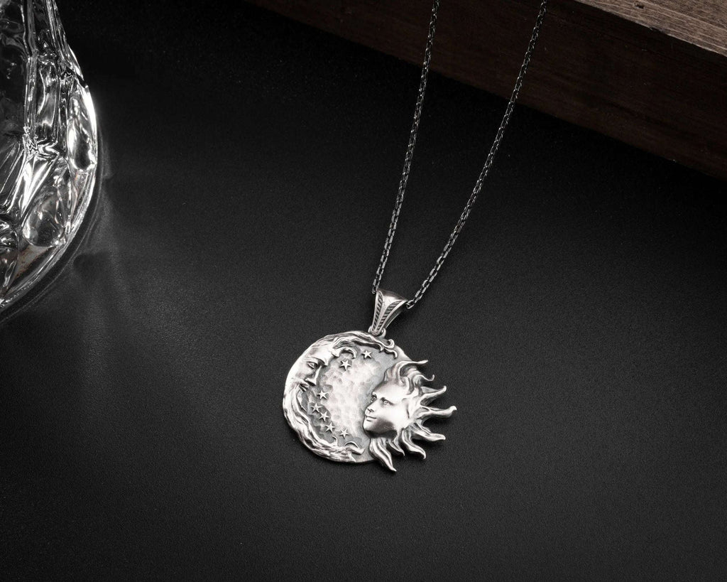 Sterling Silver Sun and Moon Necklace: Celestial Pendant Jewelry   Charmora Jewelry