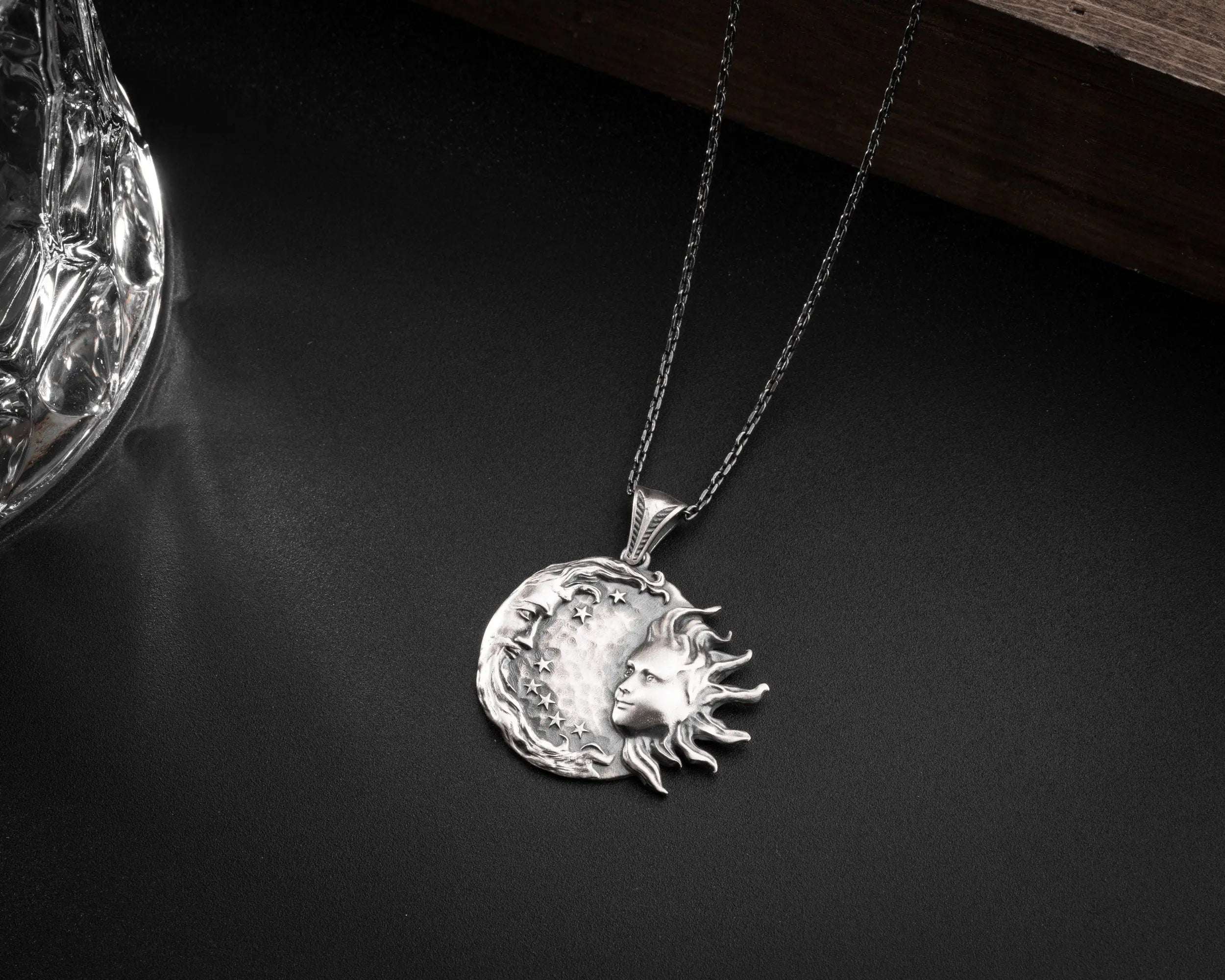 Sterling Silver Sun and Moon Necklace: Celestial Pendant Jewelry   Charmora Jewelry