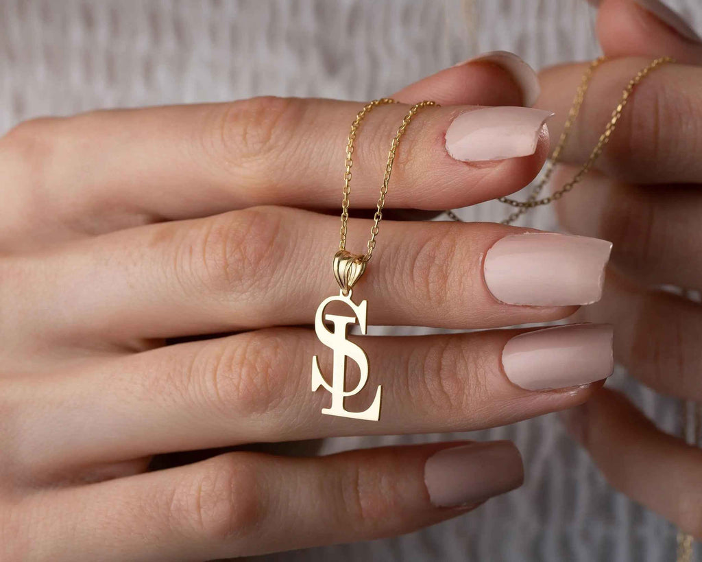 Sterling Silver Two Initial Necklace: Personalized Letter Pendant