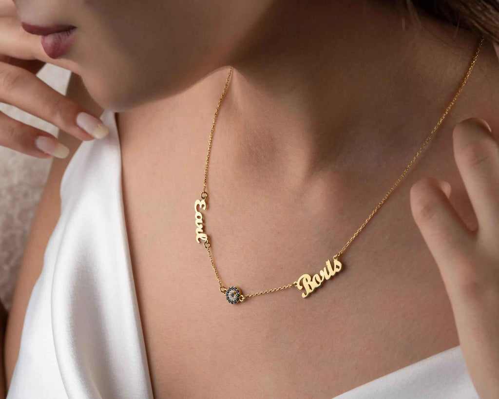 Gold Evil Eye Name Necklace: Personalized Sterling Silver Jewelry