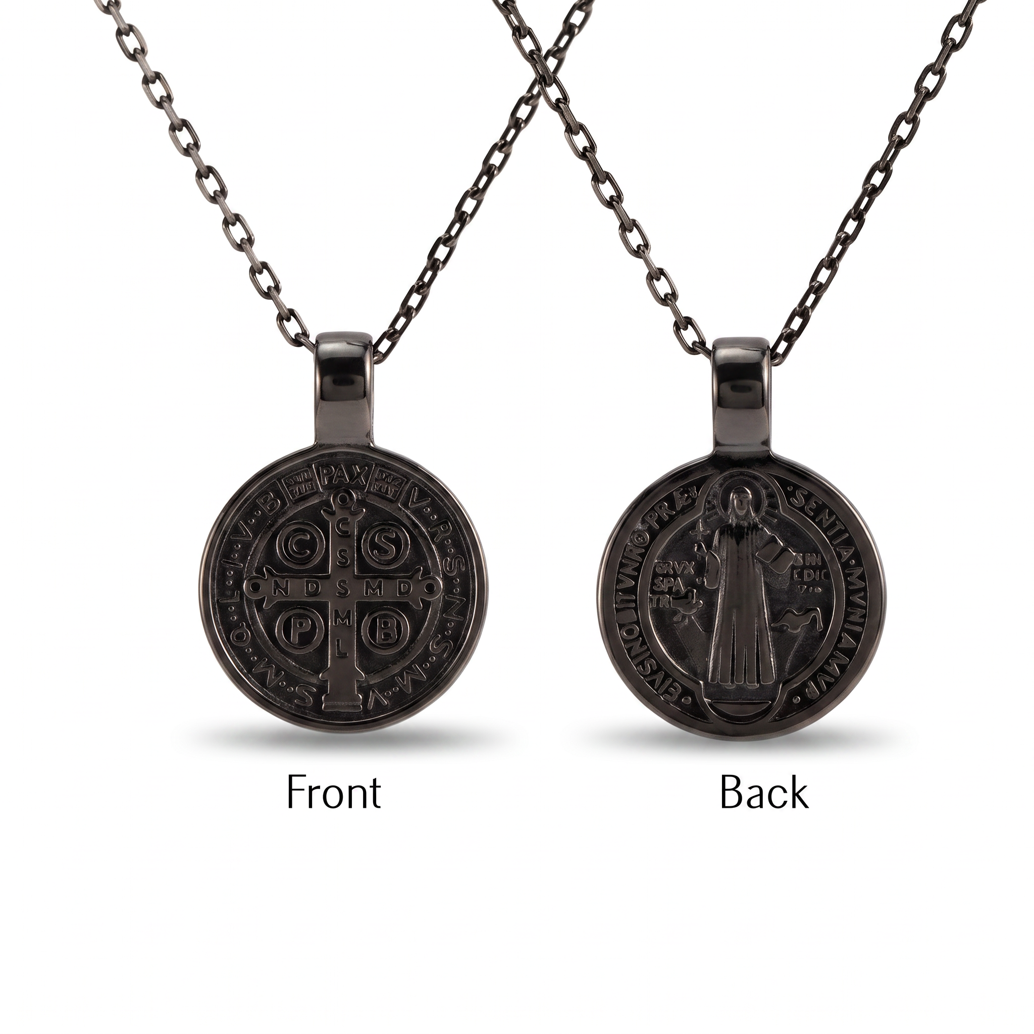 Saint Benedict Double Sided Medal Necklace  Necklace  Charmora Jewelry