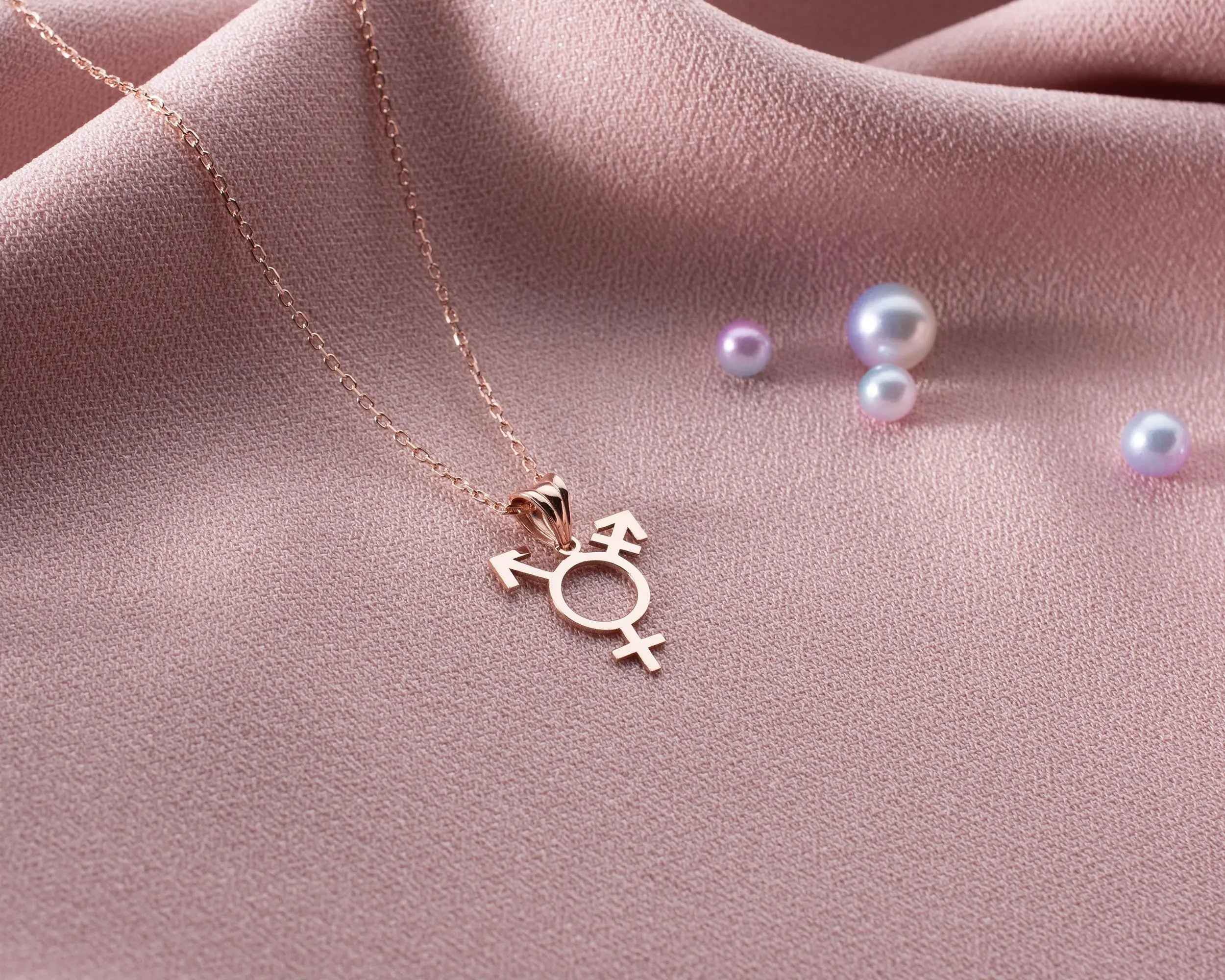 Sterling Silver Transgender Symbol Necklace: Pride LGBT Jewelry