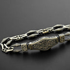 925 Sterling Silver Men’s Bracelet with Ornate Lock | Handmade Gothic Chain Bracelet