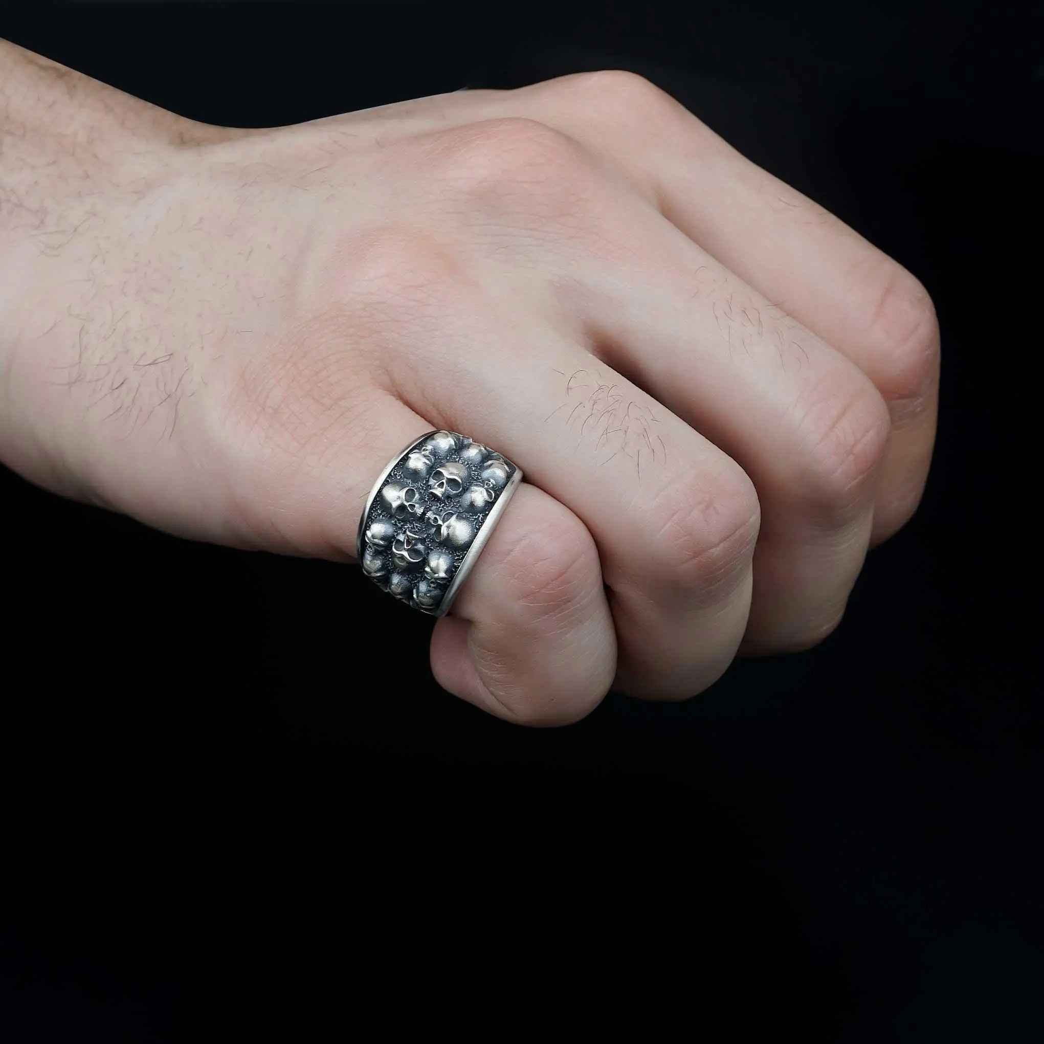 Sterling Silver Skull Ring: Memento Mori Biker Ring, Gothic Jewelry
