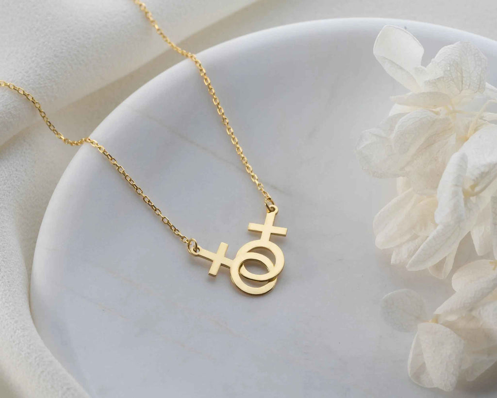 Solid Gold Lesbian Symbol Necklace: LGBTQ Pride Jewelry