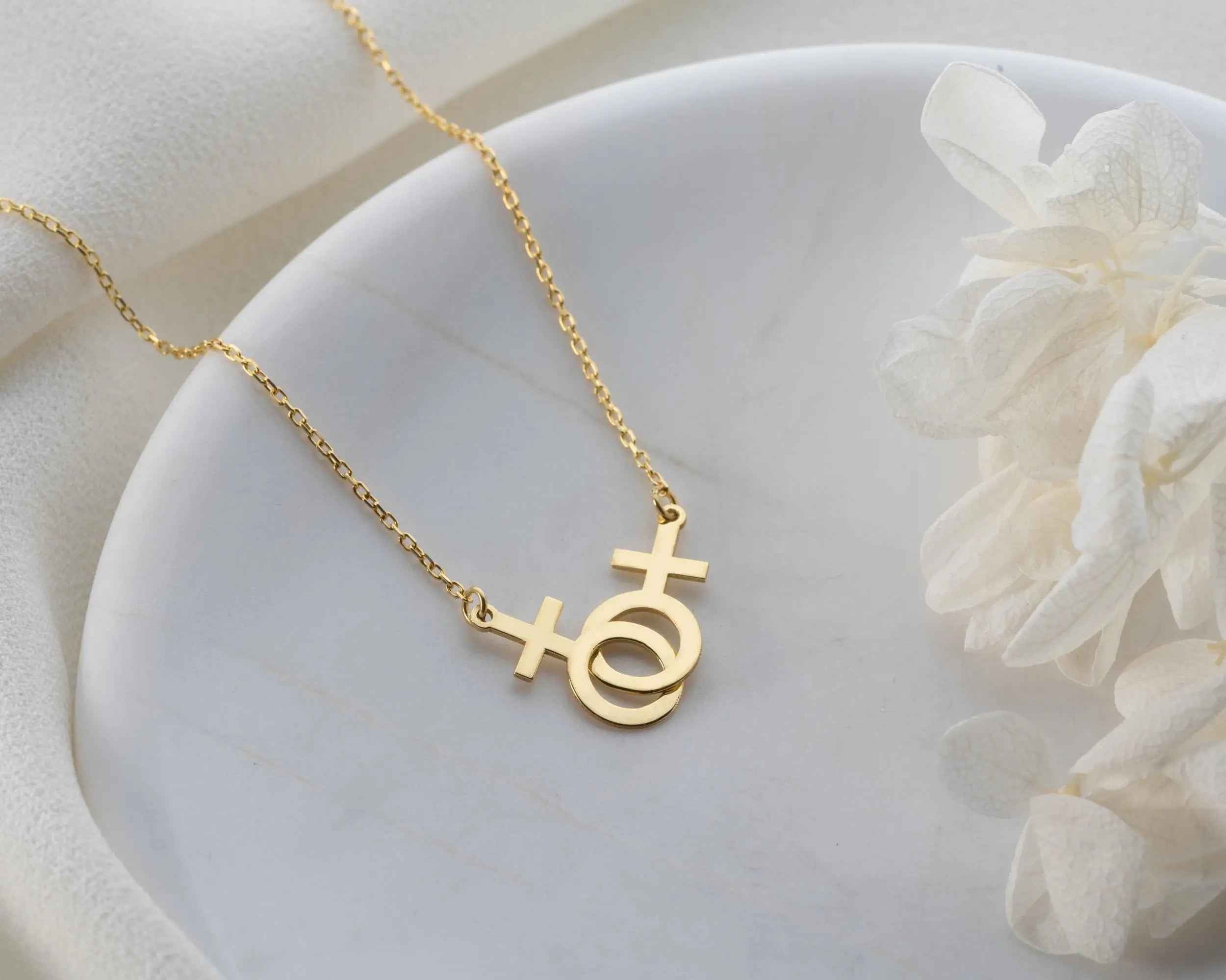 Solid Gold Lesbian Symbol Necklace: LGBTQ Pride Jewelry