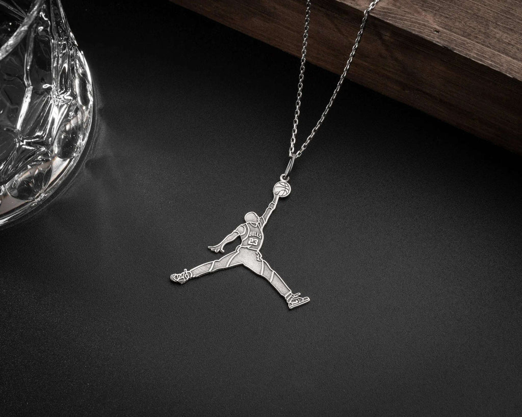 Handmade Sterling Silver Basketball Player Pendant Necklace   Charmora Jewelry
