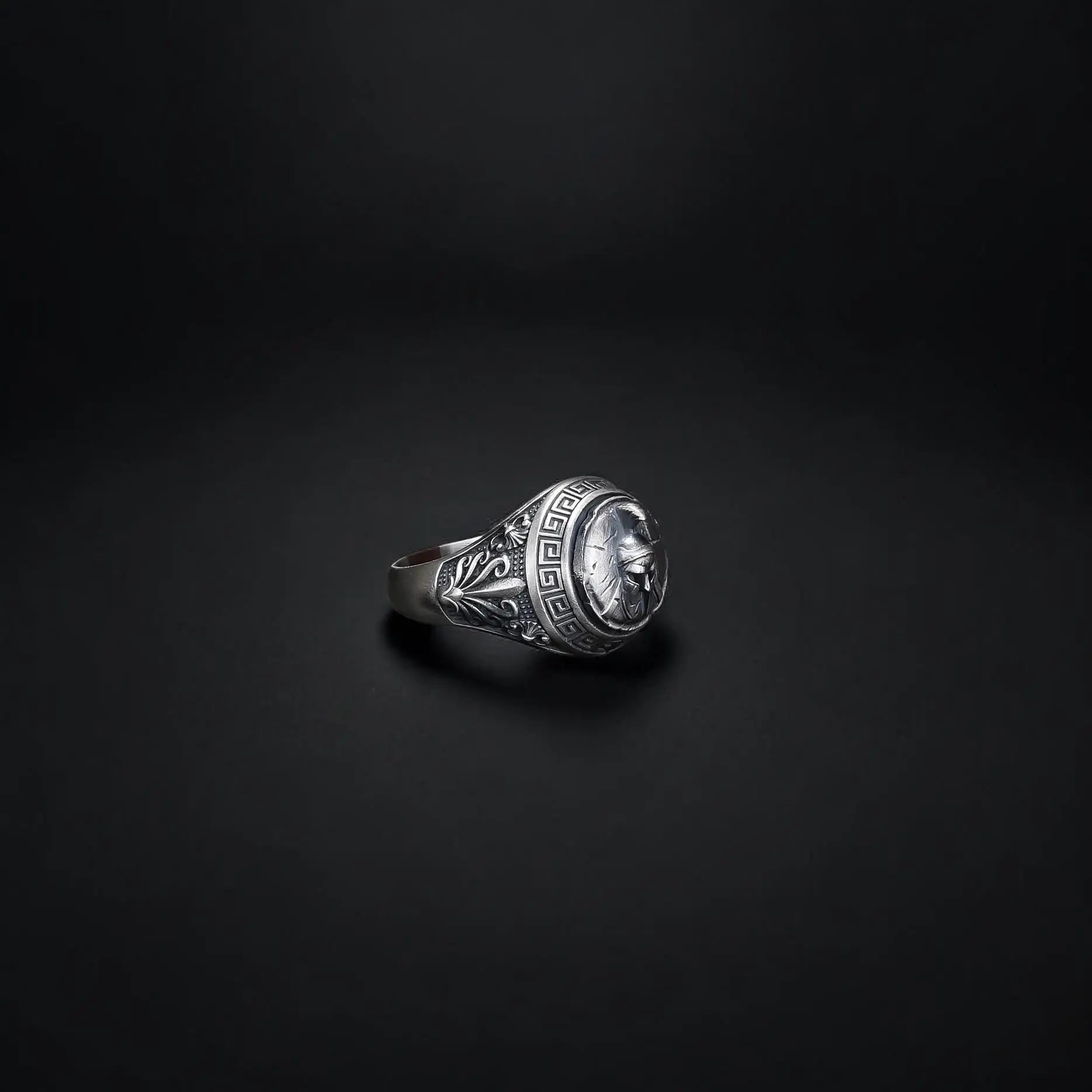 Sterling Silver Spartan Ring: Leonidas Warrior Shield Design   Charmora Jewelry