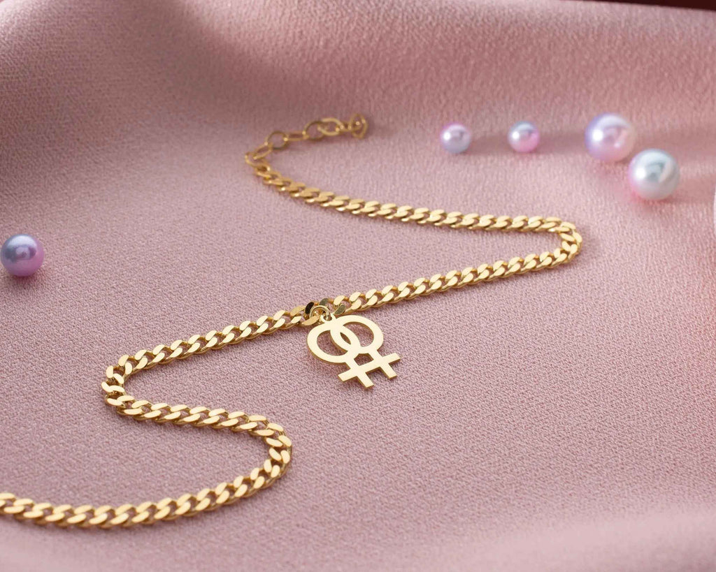 Sterling Silver Lesbian Symbol Anklet: Pride LGBTQ Jewelry