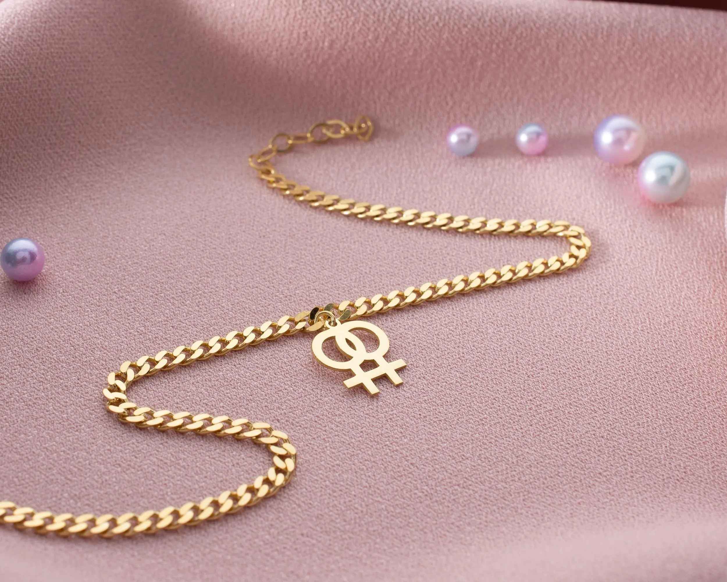 Sterling Silver Lesbian Symbol Anklet: Pride LGBTQ Jewelry
