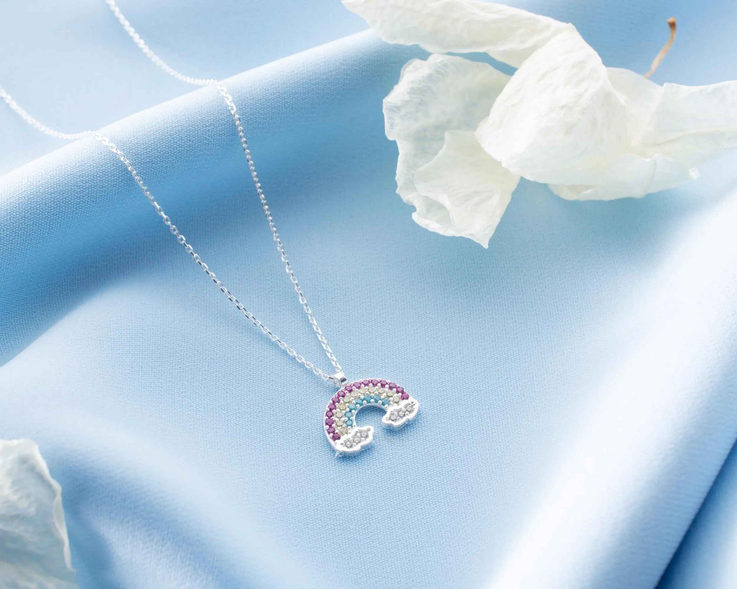 Sterling Silver Rainbow Pendant Necklace, Gift for Her