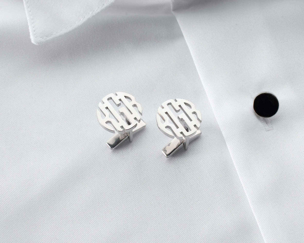 Monogrammed Sterling Silver Cufflinks, Personalized Initial Cuff Links