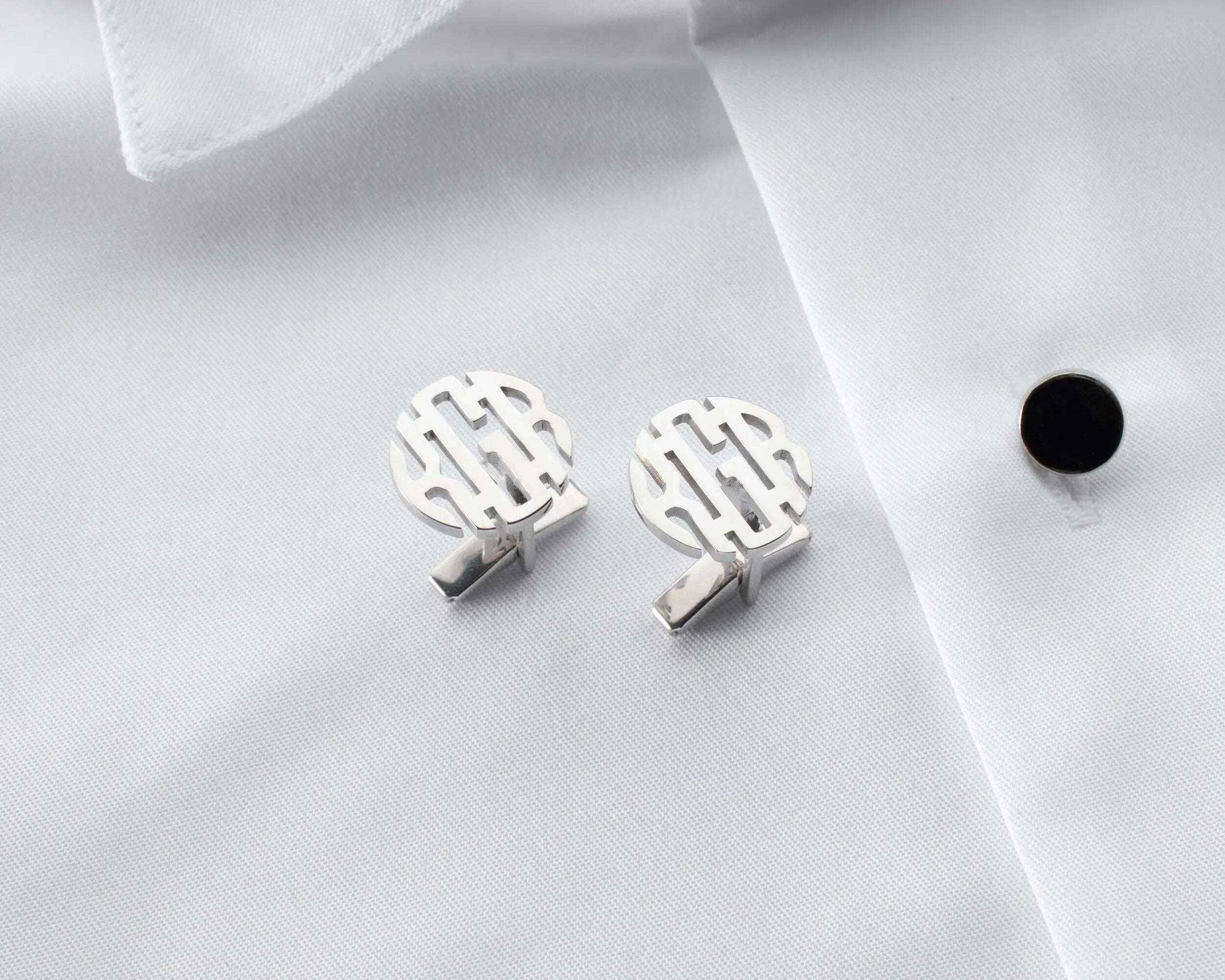 Monogrammed Sterling Silver Cufflinks, Personalized Initial Cuff Links
