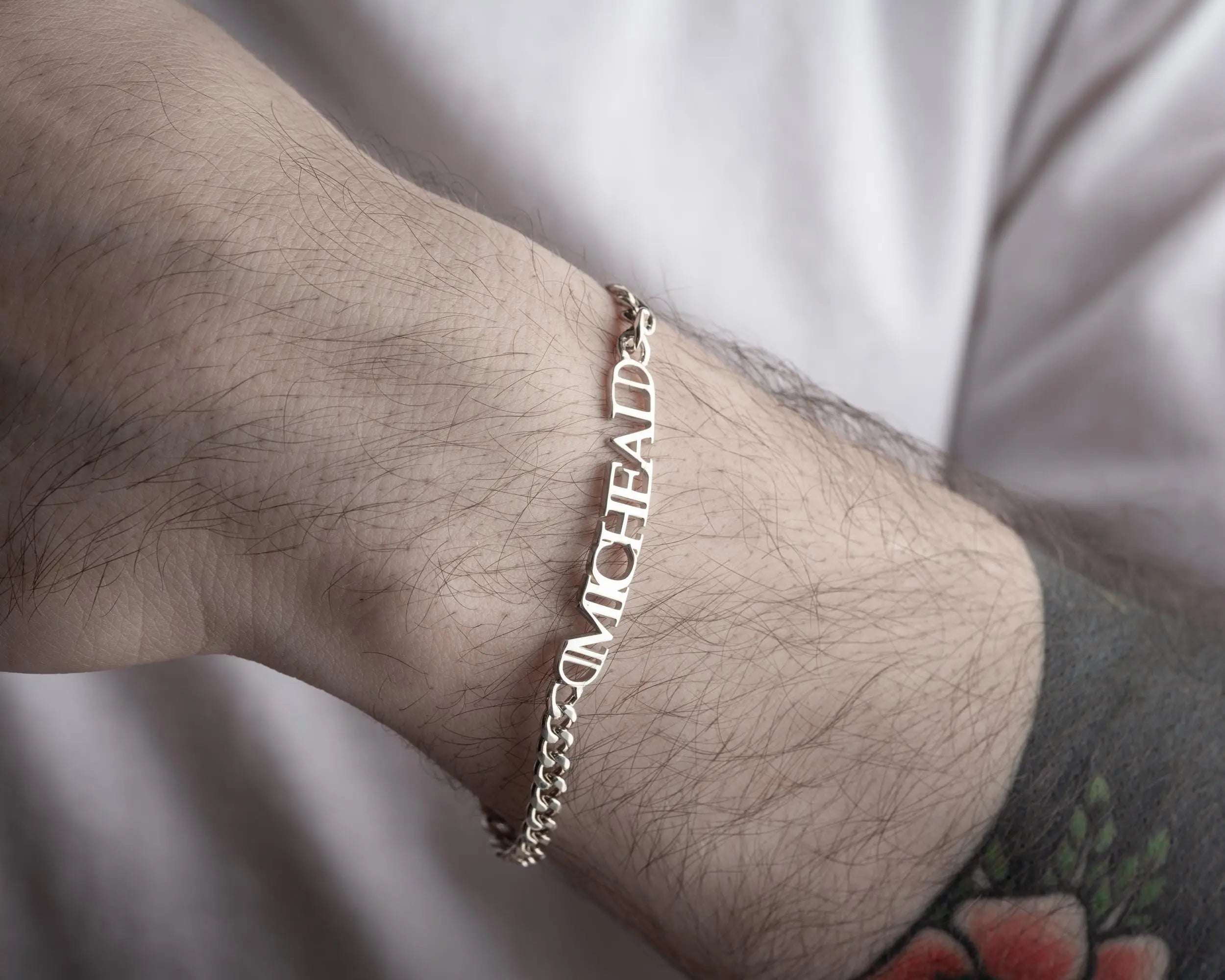 Personalized Sterling Silver Name Bracelet: Curb Chain Gift for Him   Charmora Jewelry