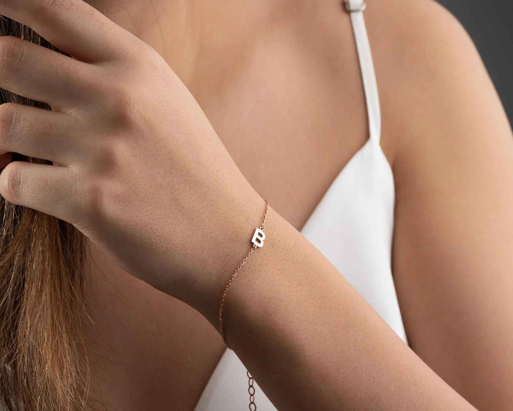 Sterling Silver Initial Bracelet: Personalized Letter Jewelry