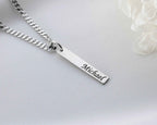 Personalized Sterling Silver Bar Necklace: Engraved Name, Morse Code, Coordinates