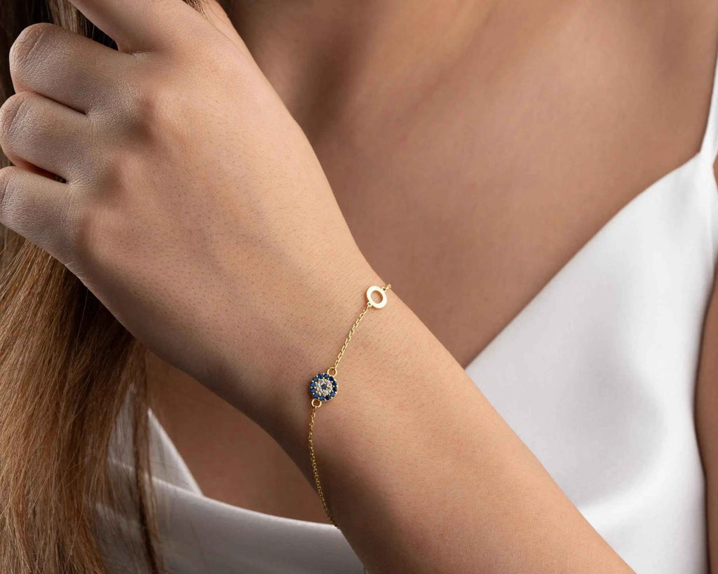 Blue Evil Eye Bracelet: Sterling Silver Gold Protection Jewelry