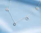 Sterling Silver Charm Anklet: Evil Eye, Heart, Snowflake