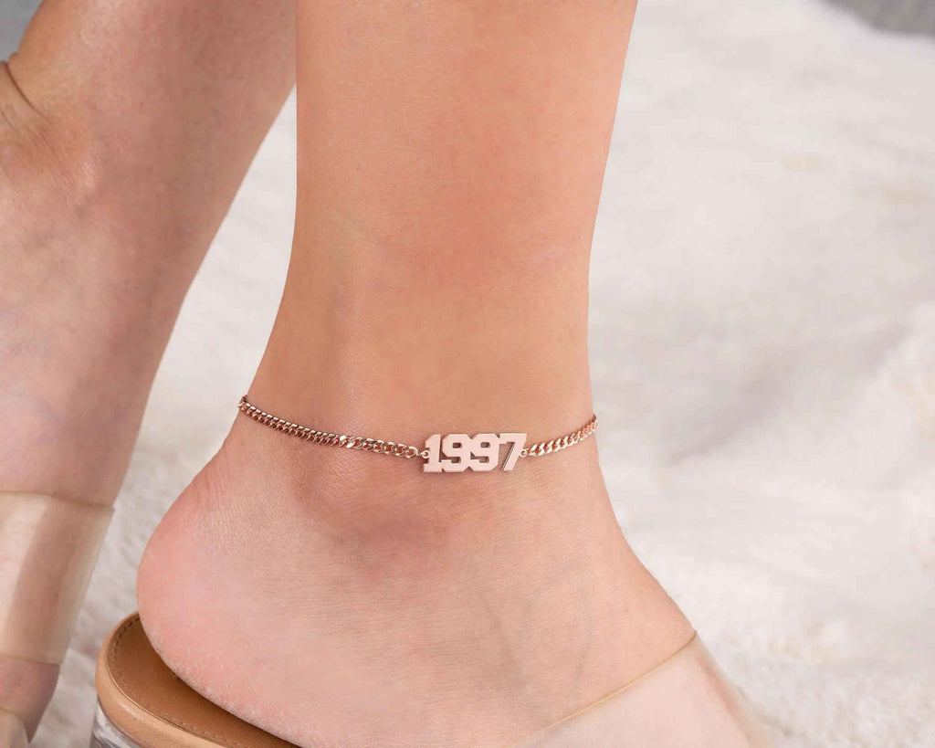 Personalized Date Anklet: Engraved Sterling Silver Ankle Bracelet