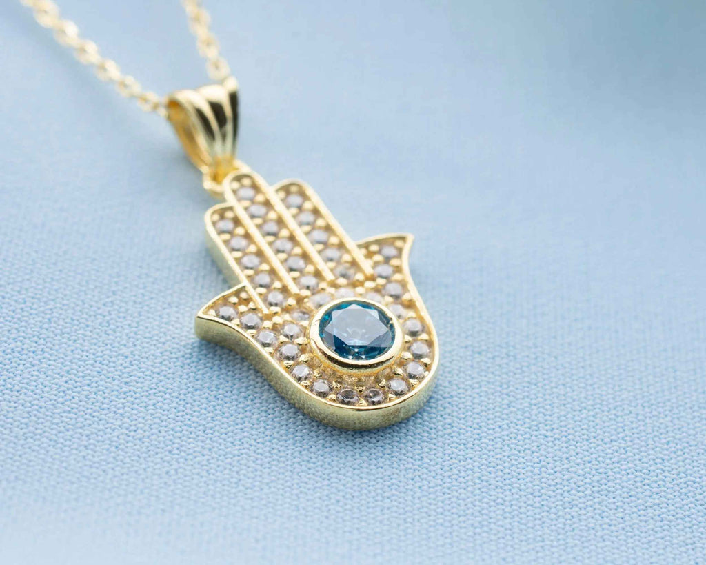 Sterling Silver Hamsa Hand Necklace: Fatima Pendant, Spiritual Jewelry
