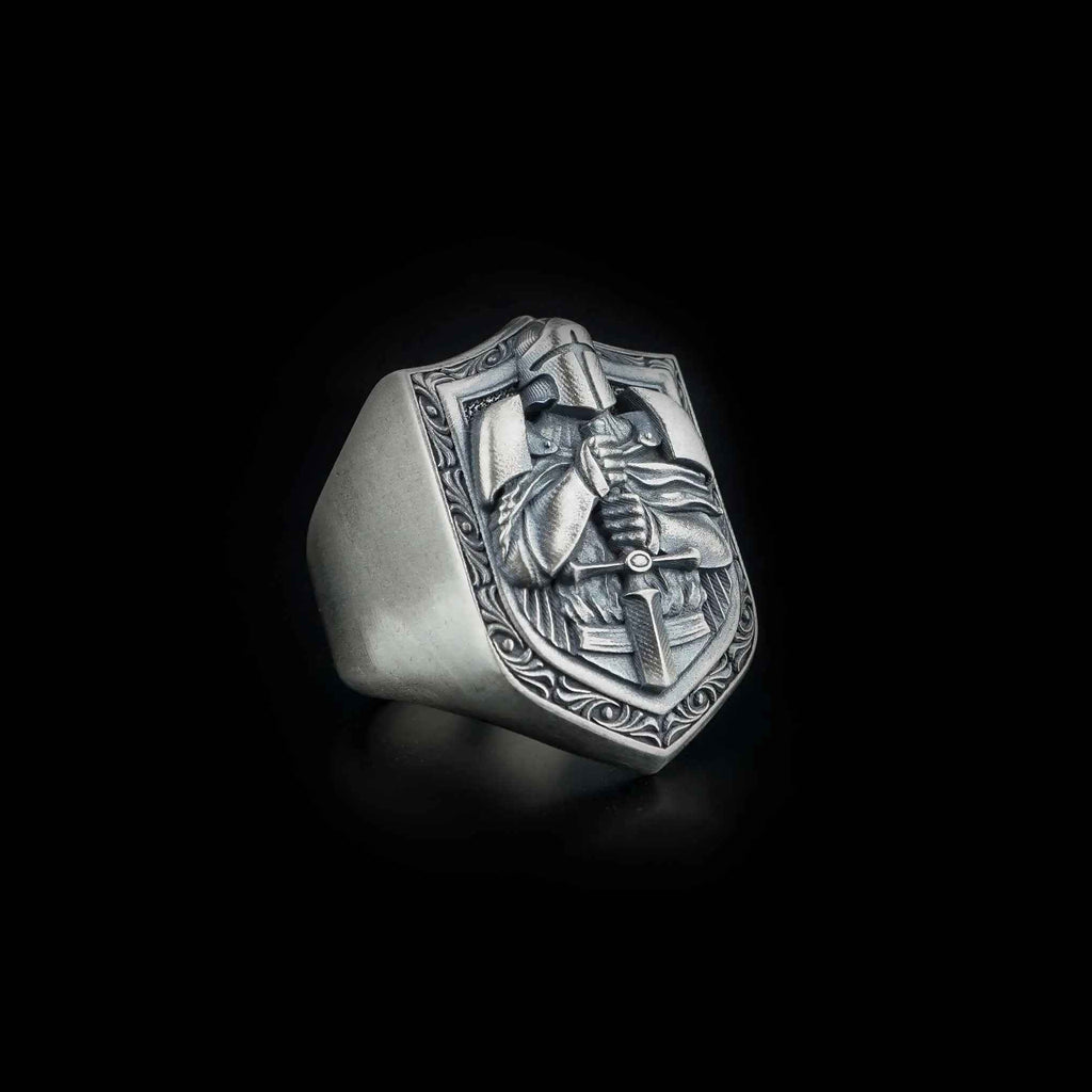 Sterling Silver Knights Templar Ring: Masonic Cross Biker Jewelry