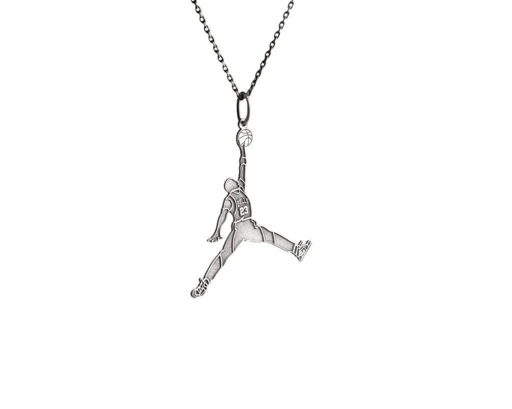 Handmade Sterling Silver Basketball Player Pendant Necklace   Charmora Jewelry