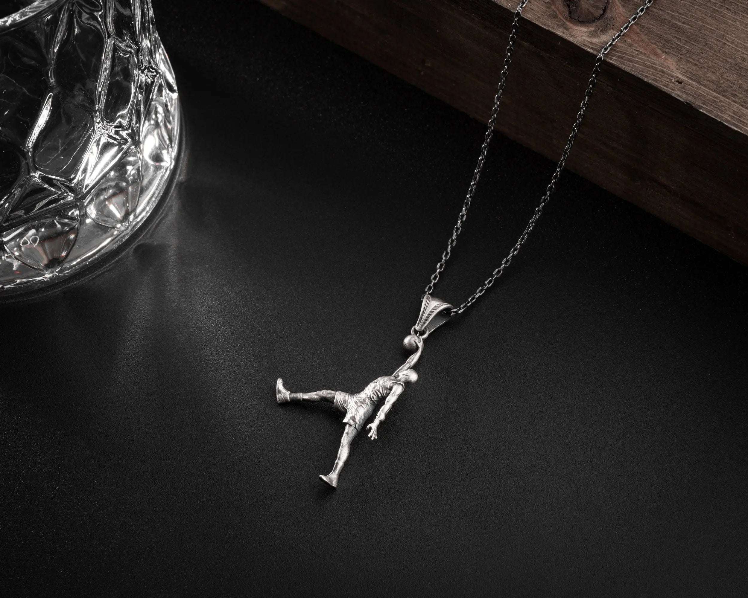Handmade Oxidized Sterling Silver Basketball Player Pendant Necklace   Charmora Jewelry