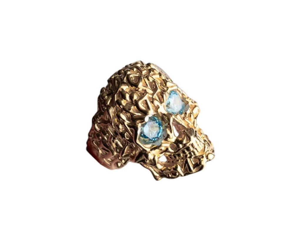 Sterling Silver Skull Ring: Turquoise Zircon Gothic Mens Jewelry