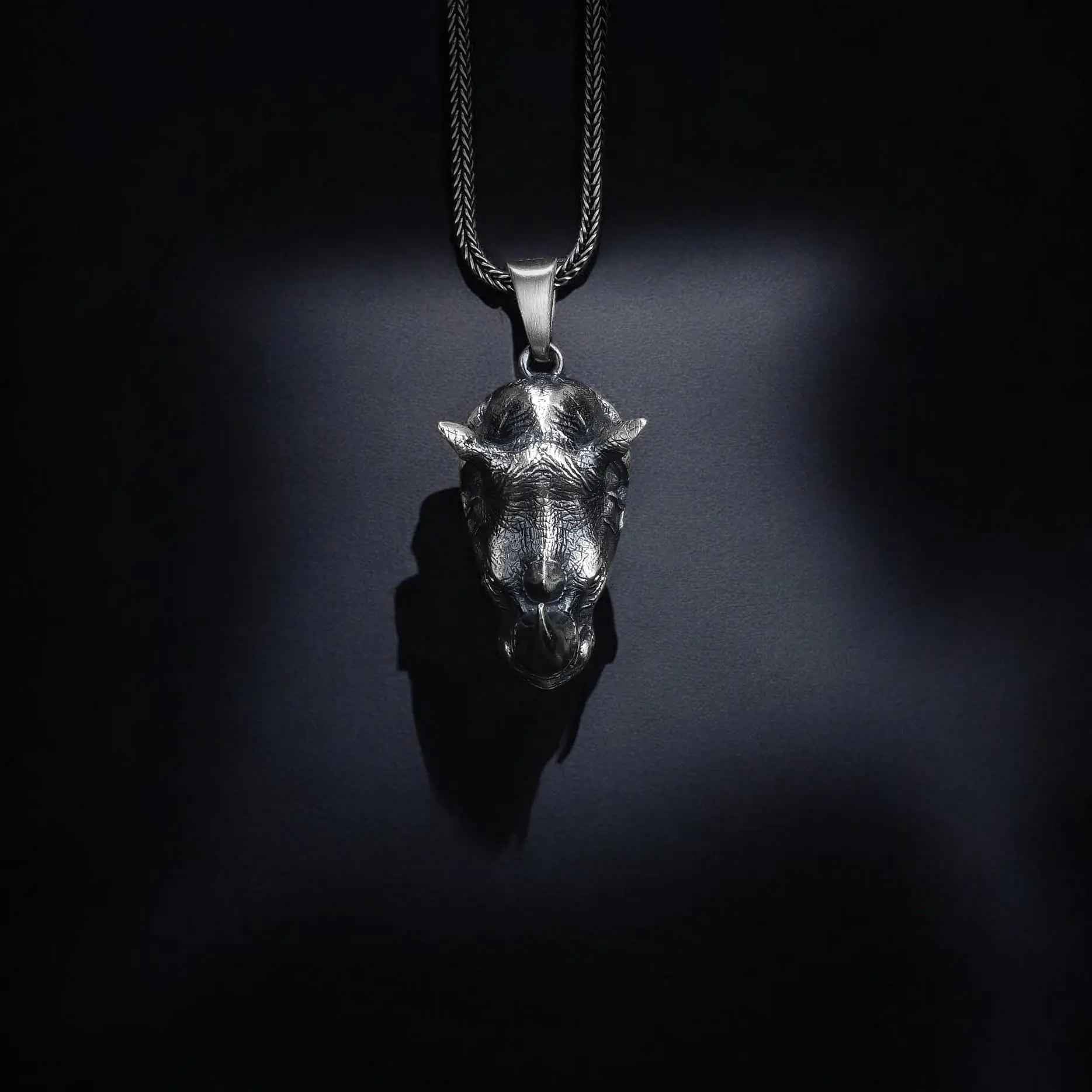 Oxidized Sterling Silver Rhino Pendant, Animal Necklace for Men