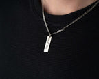 Engraved Sterling Silver Bar Necklace for Men Personalized Jewelry