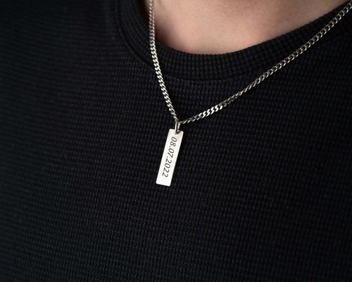 Engraved Sterling Silver Bar Necklace for Men Personalized Jewelry