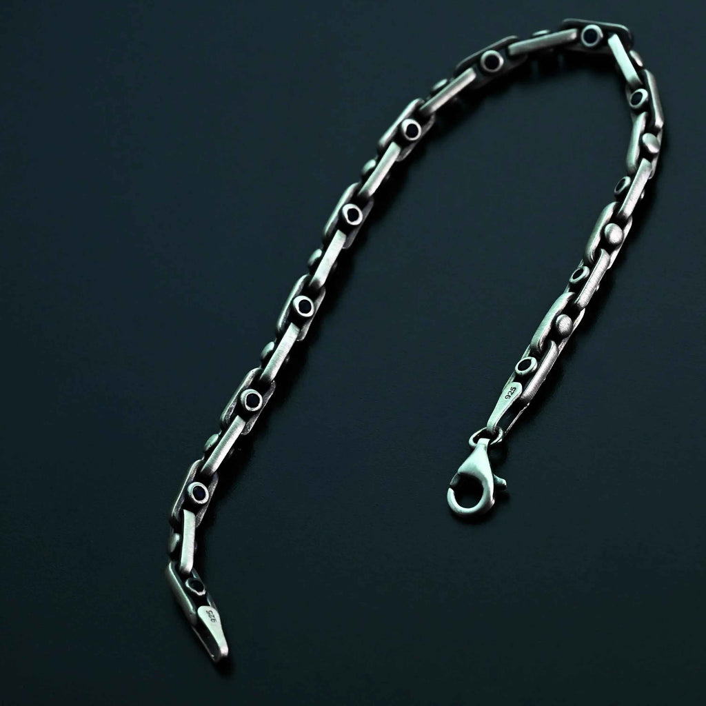 925 Sterling Silver Gemstone Chain Bracelet for Men,Minimal Gothic Men’s Jewelry Gift