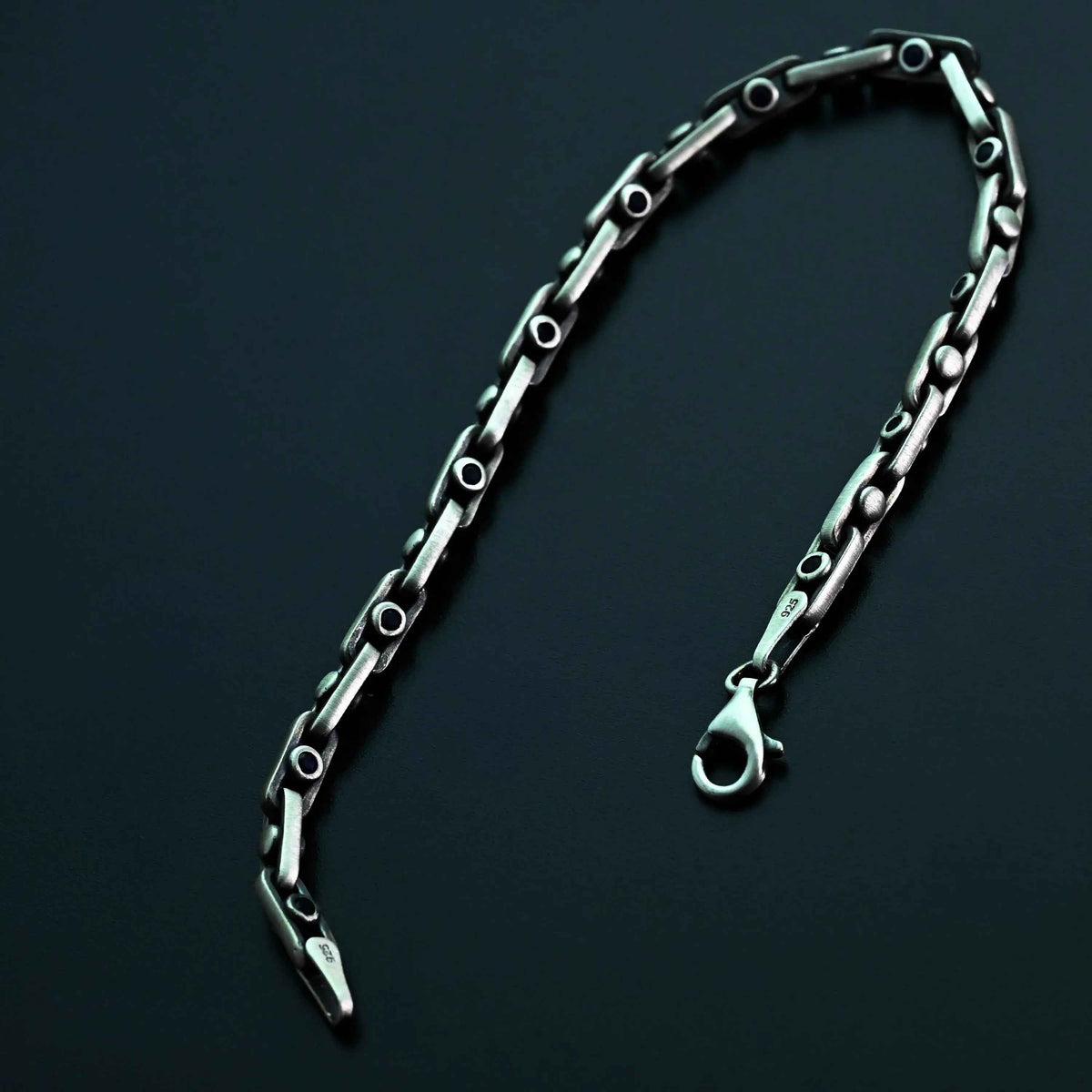 925 Sterling Silver Gemstone Chain Bracelet for Men,Minimal Gothic Men’s Jewelry Gift