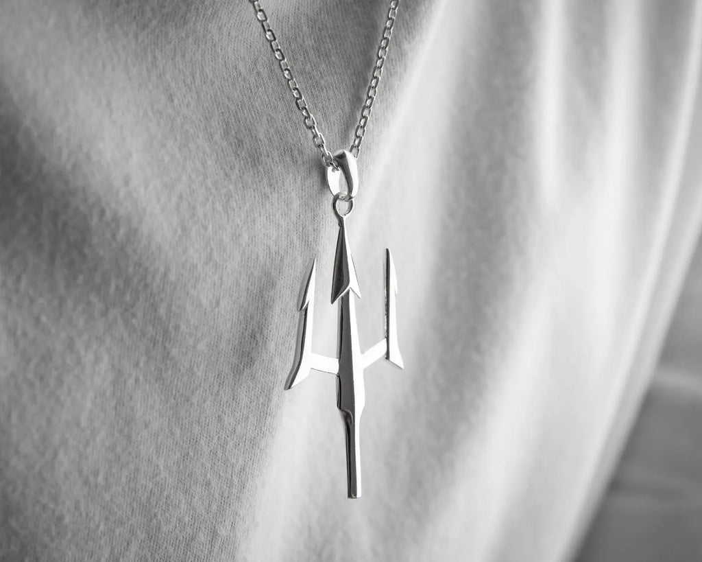 Sterling Silver Trident Necklace: Poseidon's Spear Pendant, Mythology Jewelry   Charmora Jewelry