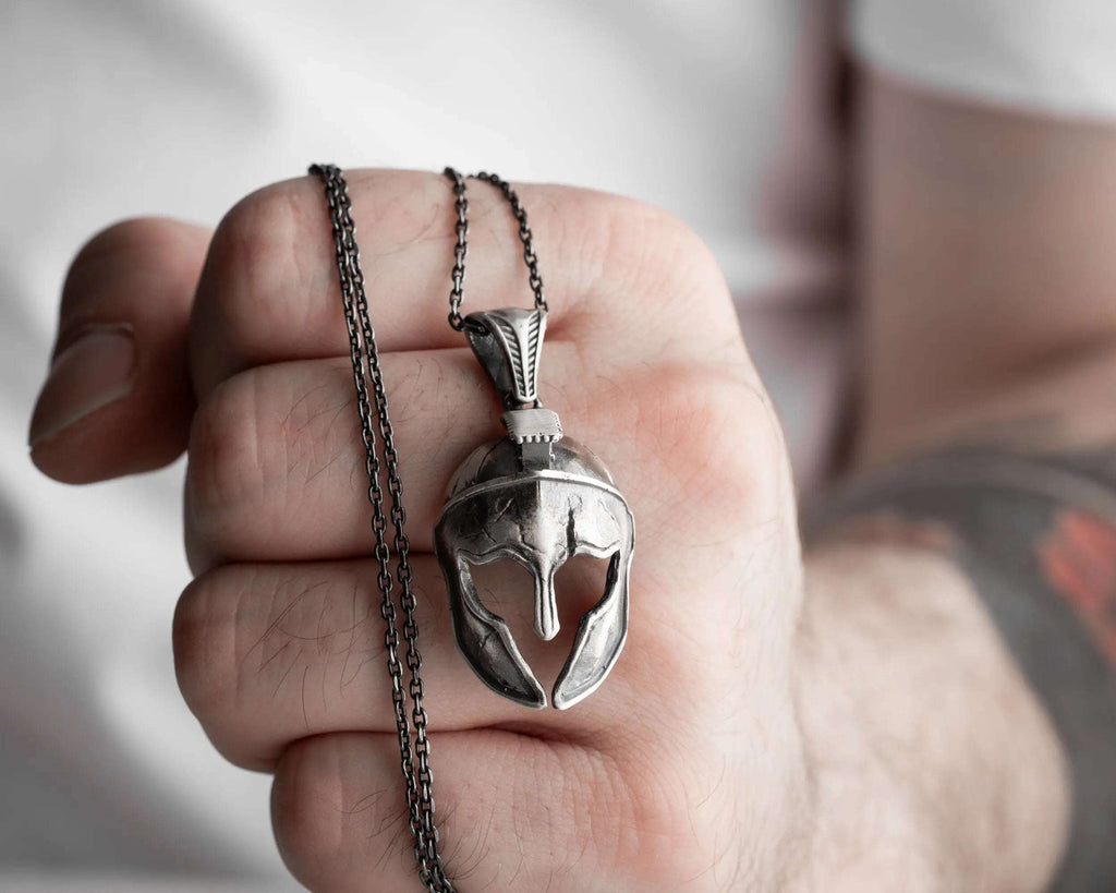 Sterling Silver Spartan Helmet Necklace: Handmade Warrior Pendant   Charmora Jewelry