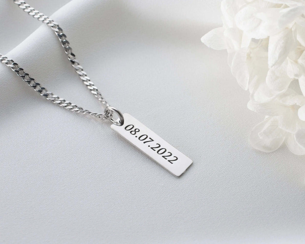 Engraved Sterling Silver Bar Necklace for Men Personalized Gift   Charmora Jewelry