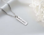Engraved Sterling Silver Bar Necklace for Men Personalized Gift   Charmora Jewelry