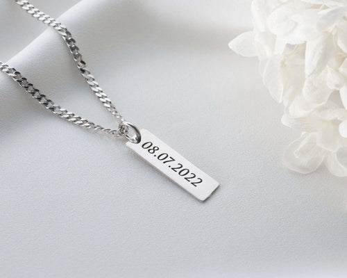 Engraved Sterling Silver Bar Necklace for Men Personalized Gift   Charmora Jewelry