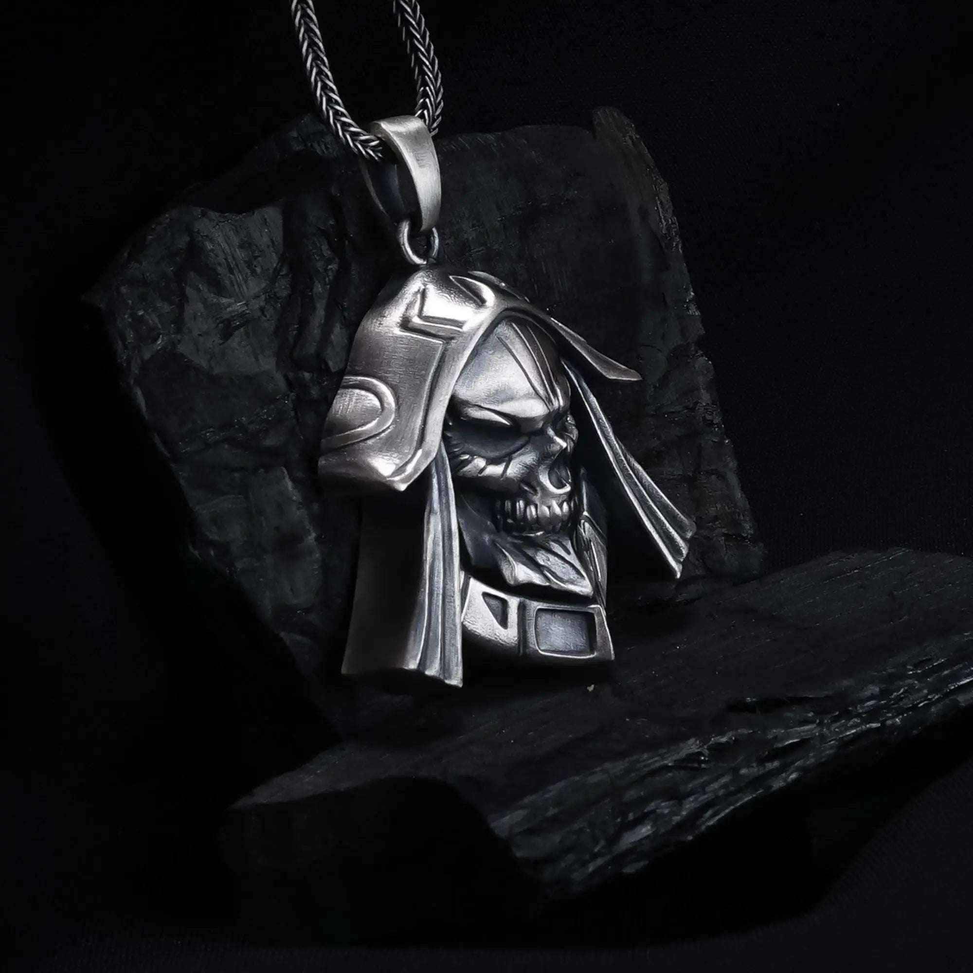 Oxidized Sterling Silver Skull Necklace - Handmade Men's Jewelry