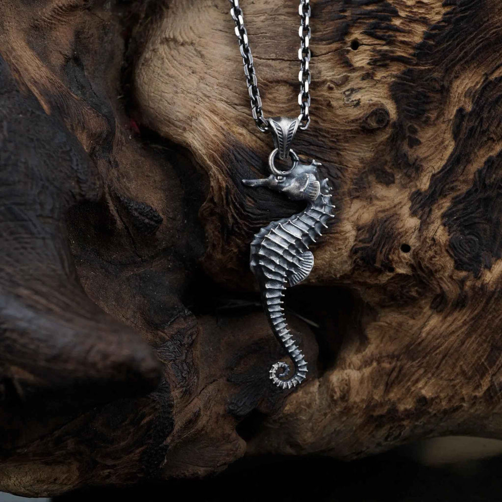 Oxidized Sterling Silver Seahorse Necklace, Nautical Jewelry