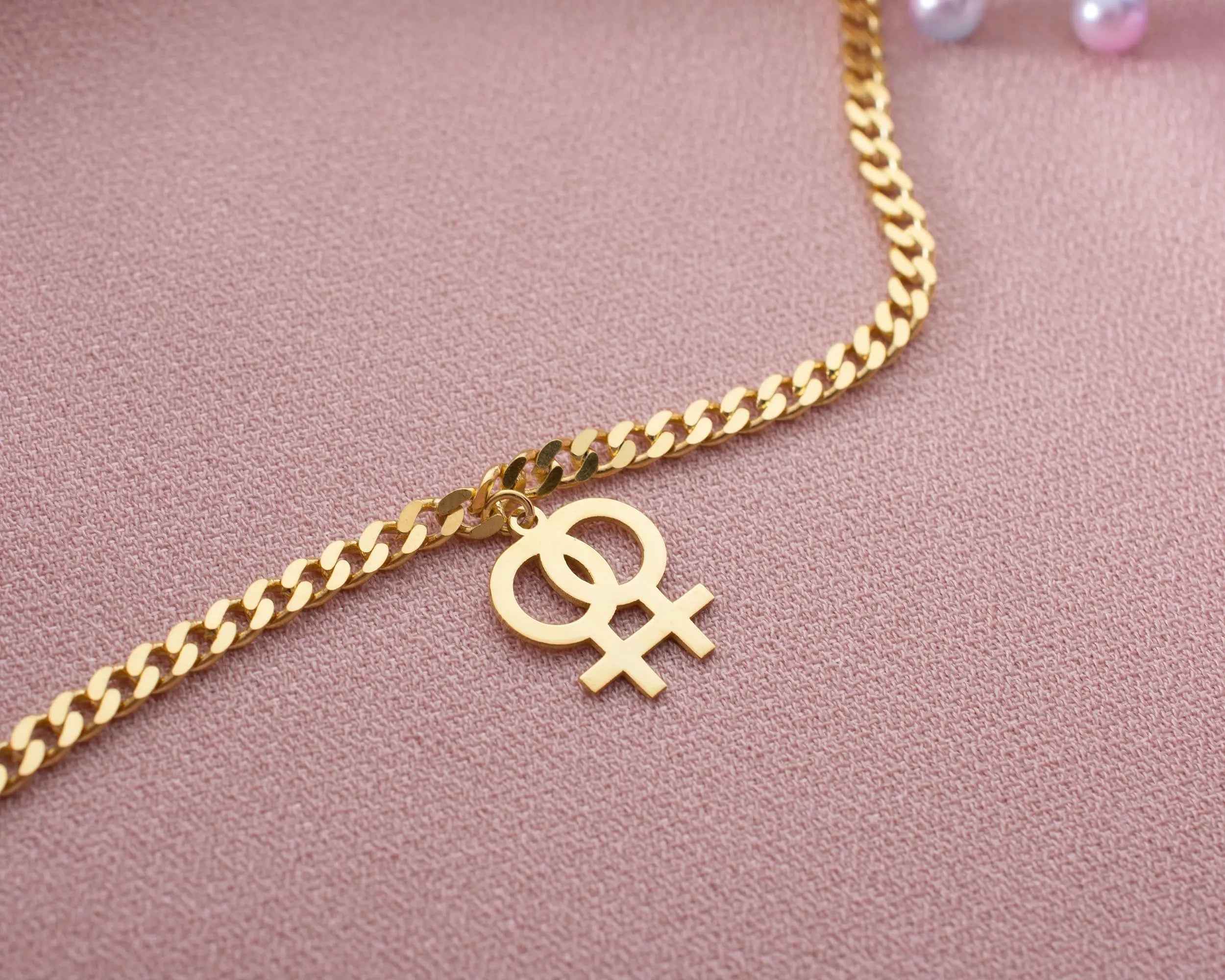 Sterling Silver Lesbian Symbol Anklet: Pride LGBTQ Jewelry