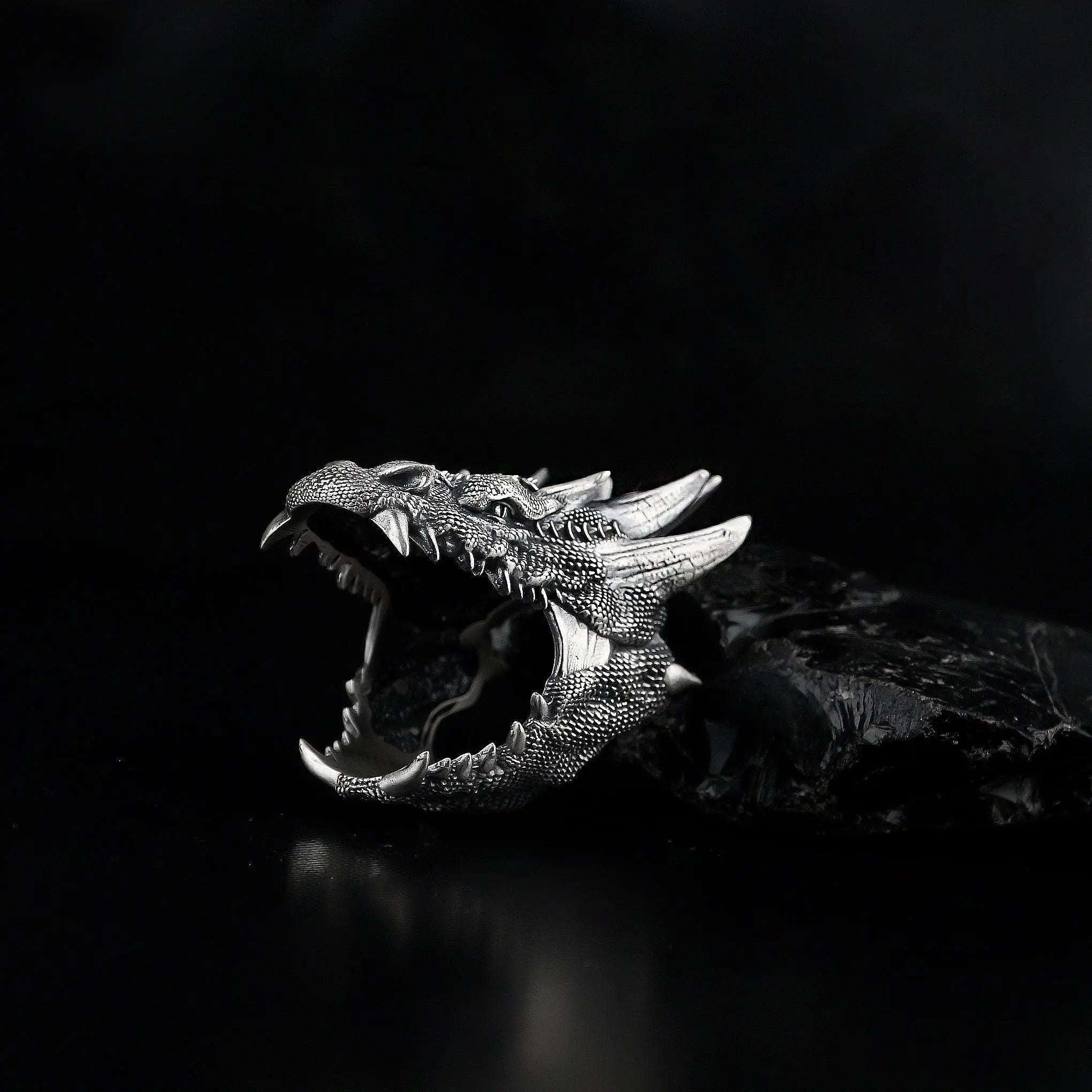 Sterling Silver Dragon Ring: Handmade Asian Mythology Jewelry   Charmora Jewelry