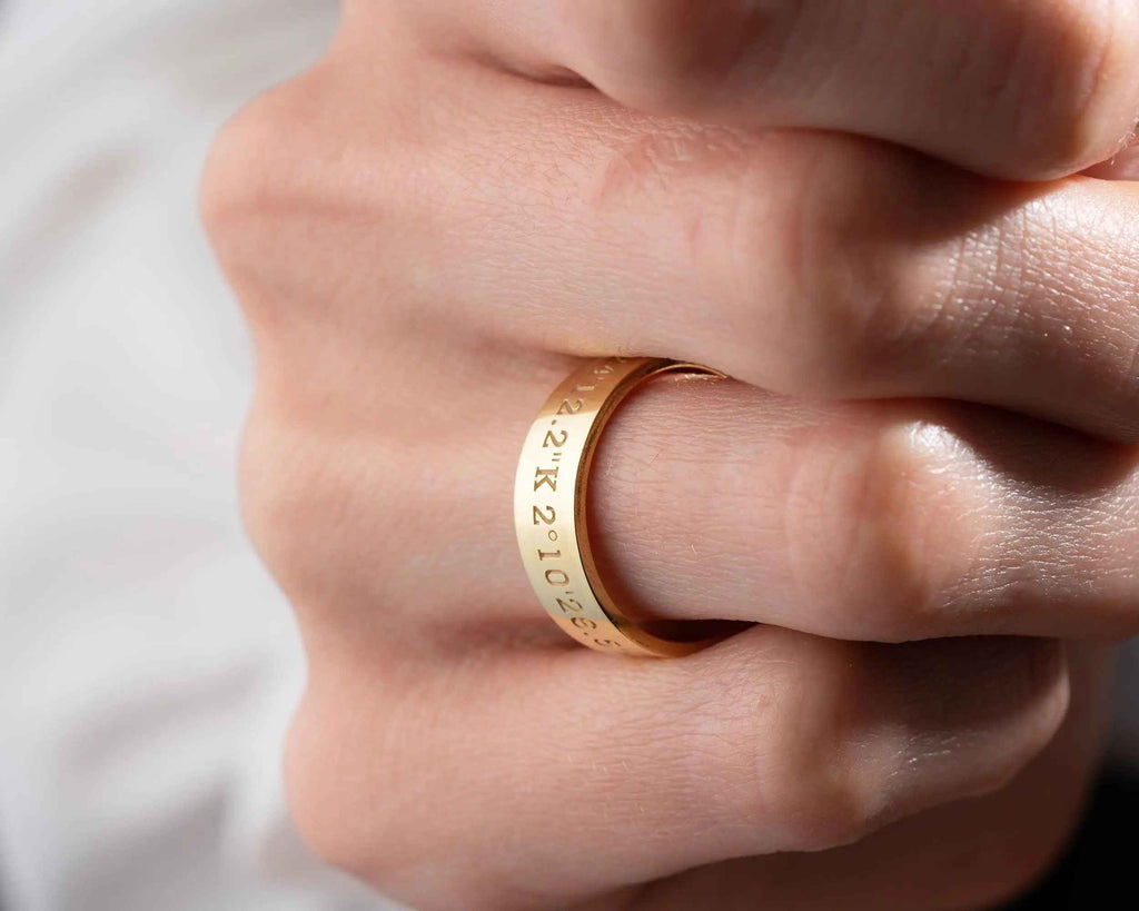 Silver Coordinates Engraved GPS Ring, Personalized Anniversary Gift