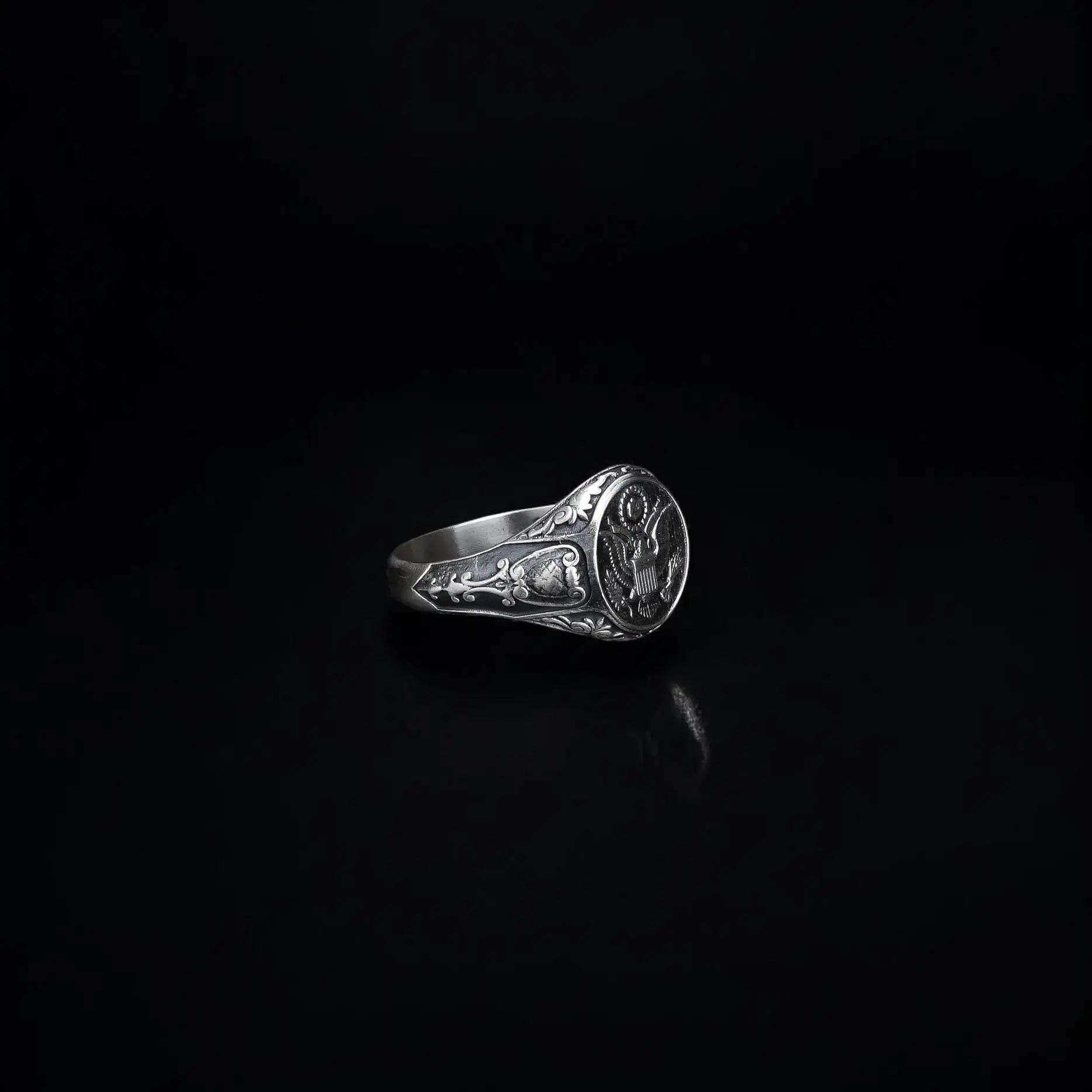 Mens Sterling Silver American Coat of Arms Ring: Patriotic USA Jewelry   Charmora Jewelry