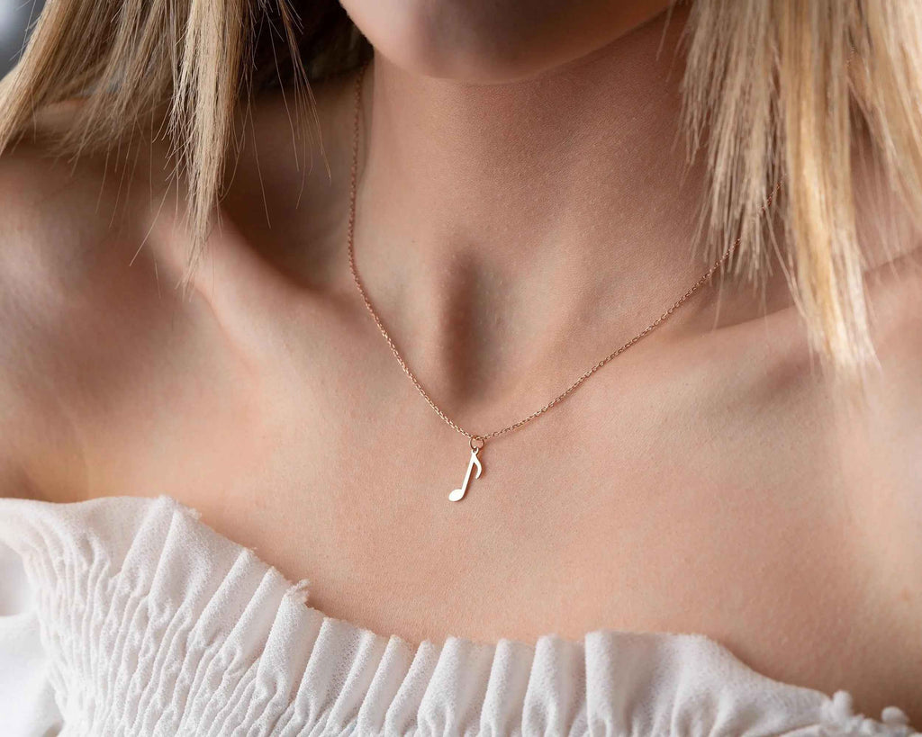 Sterling Silver Music Note Necklace: Musician Gift, 18 Inch Chain