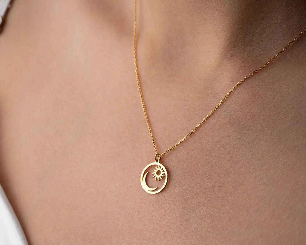 Sterling Silver Sun and Moon Pendant Necklace