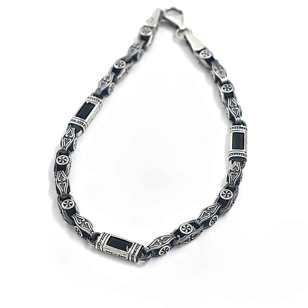 Sterling Silver Men’s Bracelet with Baguette Zircon – Celtic Chain Gift for Him