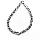 Sterling Silver Men’s Bracelet with Baguette Zircon – Celtic Chain Gift for Him